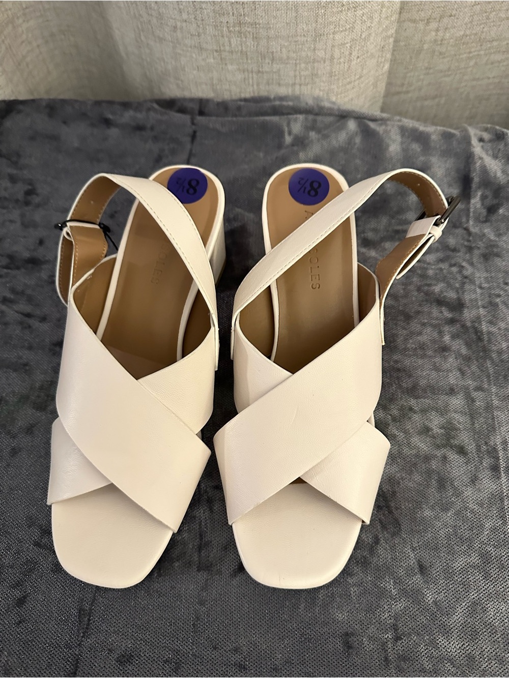 AEROSOLES Cream Cross-Strap Slingback Block Heel Sandals